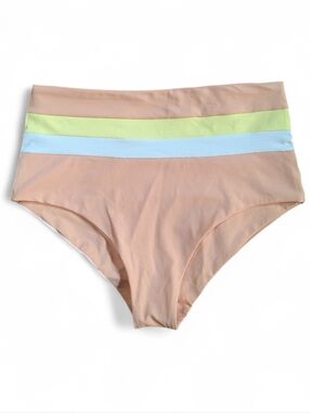 l*space Peach High-Waist Bikini Bottom with Pastel Stripes Size Medium